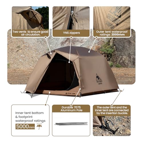 OneTigris JOVIAN 4 Person Camping Tent 3 Season Family Shelter Easy Setup Outdoor Backpacking with 2000mm Outer Rainfly