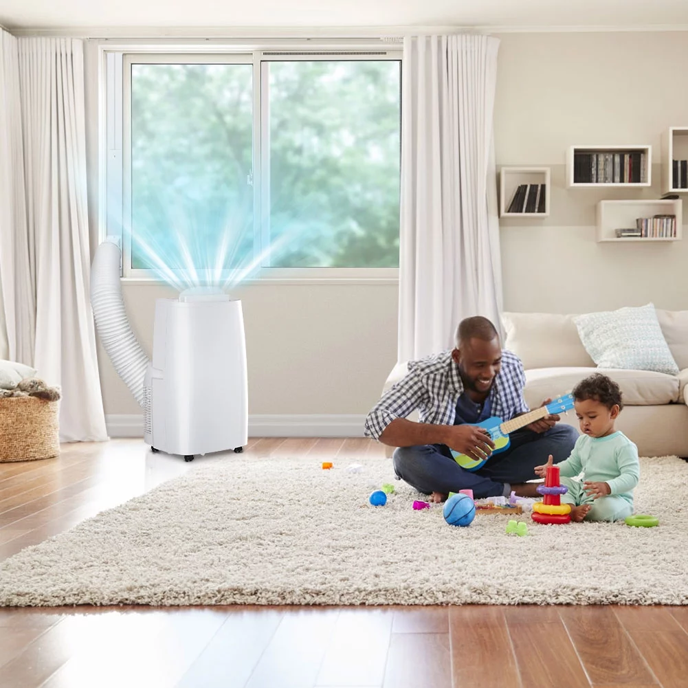 LifePlus Dual Hose Portable Air Conditioners 10200BTU (14000BTU ASHRAE) Indoor Room AC Unit Dehumidifier Air Filter Window Kits Easy Efficient