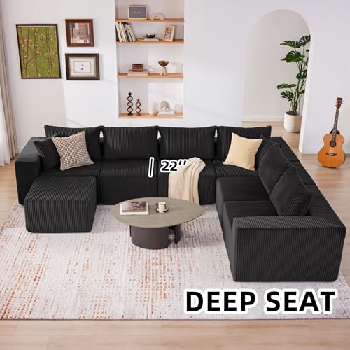 107.4" Cloud Couch Sectional, Modular Sofa with Deep Seat, Plush Corduroy L Shaped Boneless Couch, Convertible Sectional Couches for Living Room