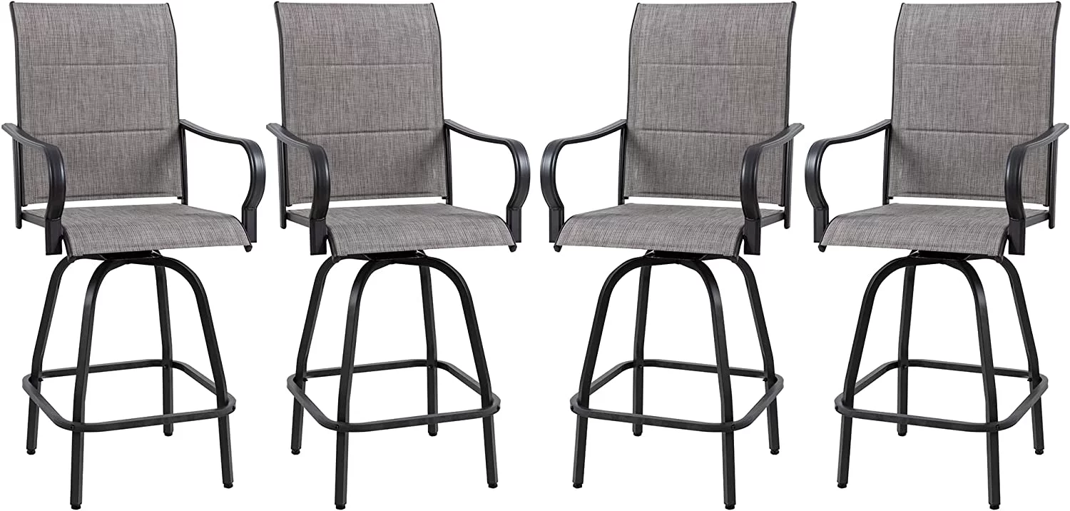 Sobaniilo 4 Pieces Outdoor Patio Swivel Bar Stools, All Weather Padded Sling Textilene High Top Bar Chairs, Bistro Set for Backyard, Lawn Garden