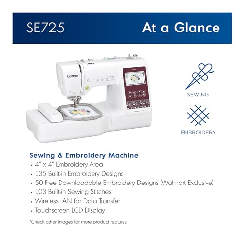 Brother SE725 Computerized Sewing and Embroidery Machine with 4 x 4 -inch Embroidery Area and Artspira App (Renewed)