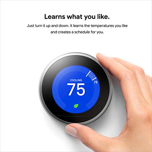 Google Nest Learning Thermostat - 3rd Gen (2015) - Programmable Smart Thermostat for Home - Works with Alexa - Stainless Steel