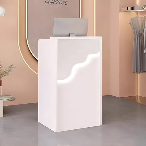 Small Reception Desk,Reception Desk with Counterand LED Lights,Checkout Counter with Drawers, Standing Front Receptionist Desk