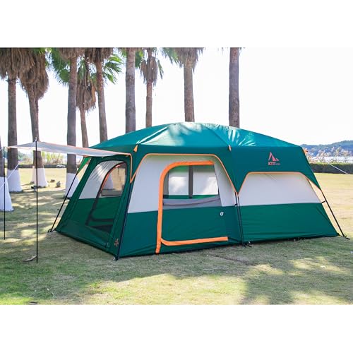 KTT Extra Large Tent 10-12-14 Person(B),Family Cabin Tents,2 Rooms,3 Doors and 3 Windows with Mesh,Straight Wall,Waterproof,Double Layer