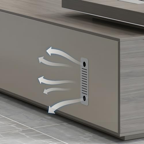 Modern Gray L-Shaped Executive Desk with Cord Management, Modern Workstation Computer Desk with Side Cabinet