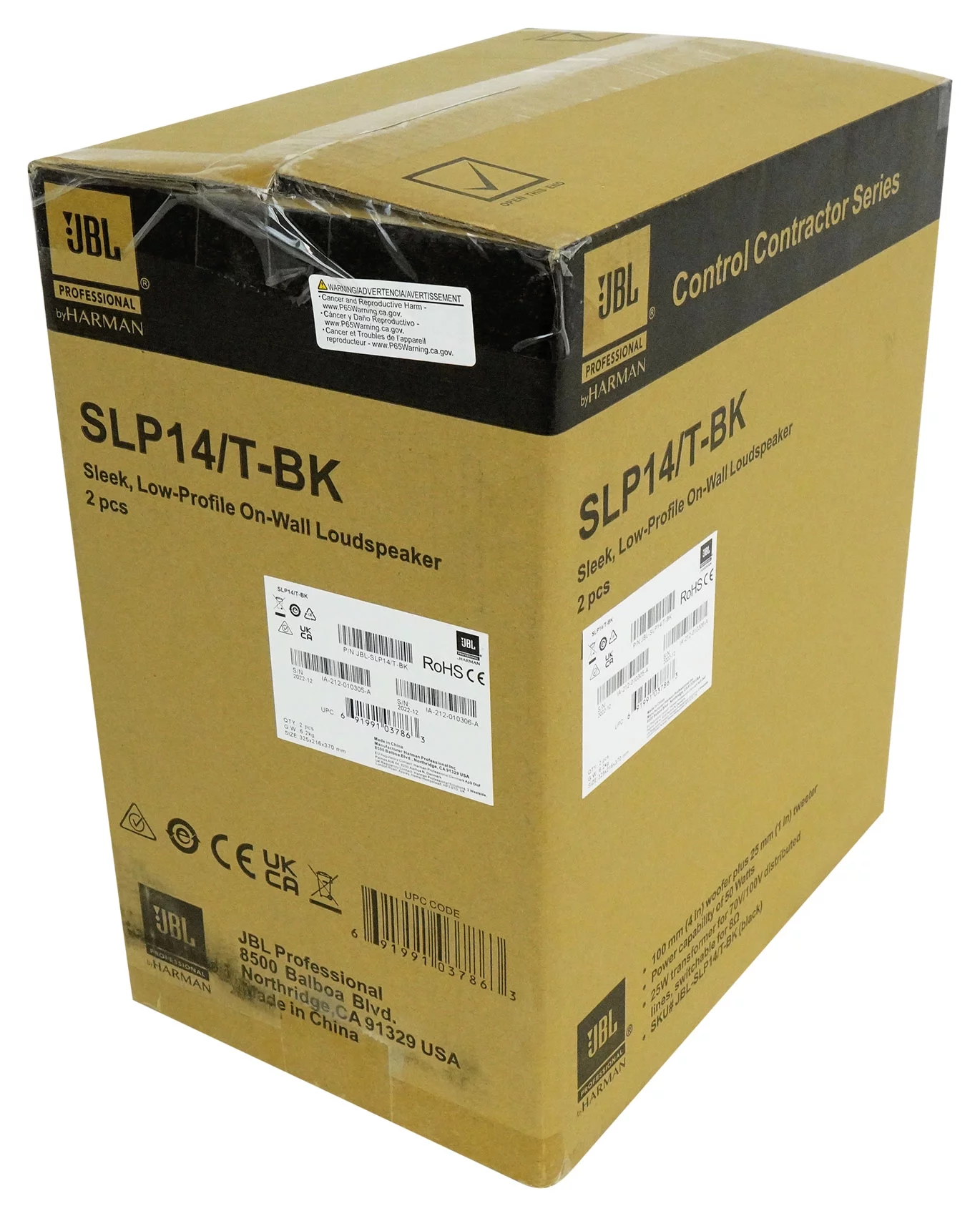 8) JBL SLP14/T-BK Sleek Low-Profile On Wall Mount 4" 70v Commercial Speakers+Amp