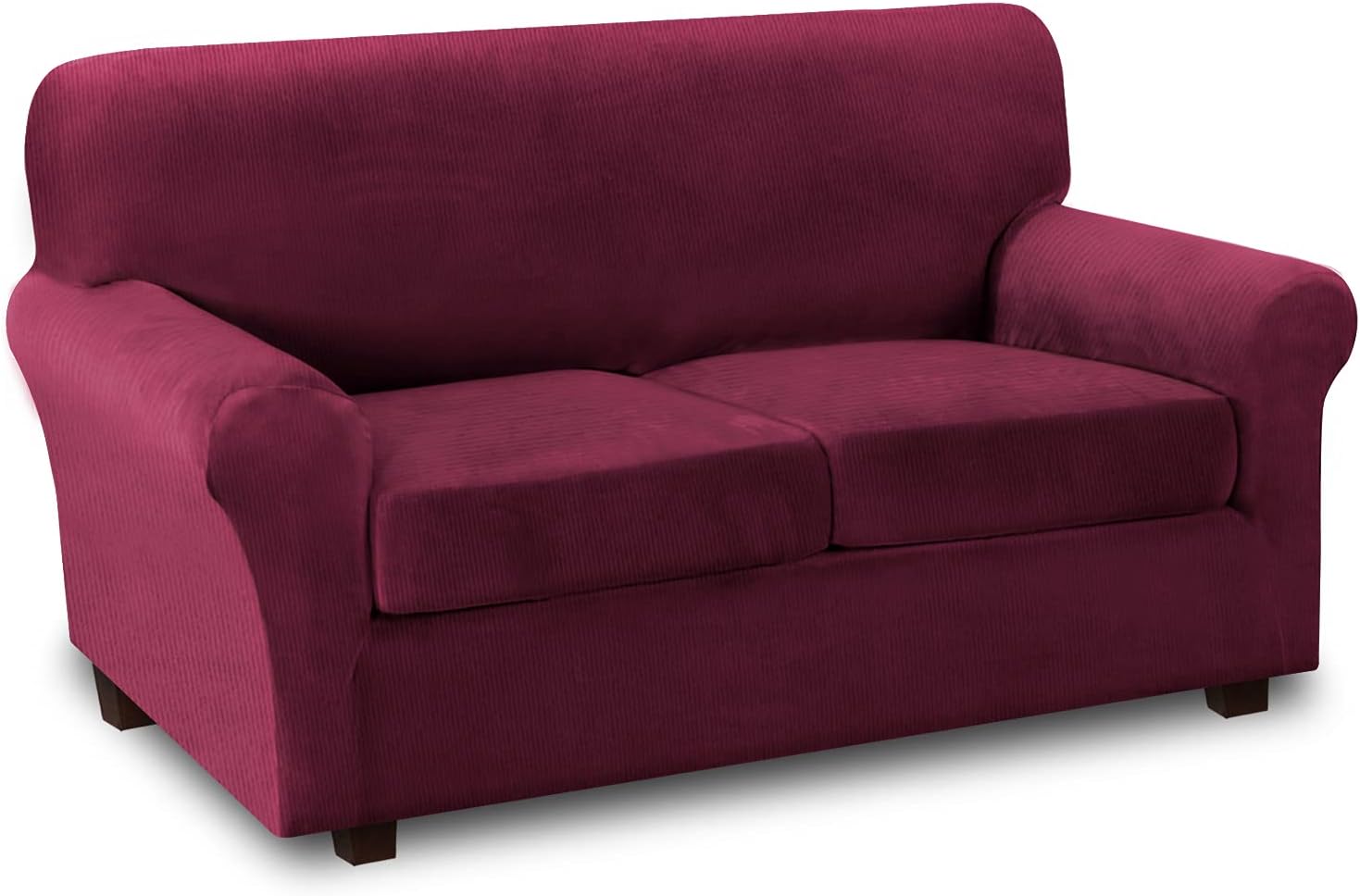 Thick Striped Velvet 4 Piece Stretch Sofa Covers Couch Covers for 3 Cushion Couch Sofa Slipcovers (Base Cover Plus 3 Cushion Covers) Feature Soft