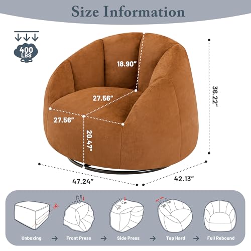 Giant Bean Bag Chair for Adults - Comfy Plush Round Shell Soft Accent Chair, Oversized Cozy Lounge Floor Sofa Reading Chair