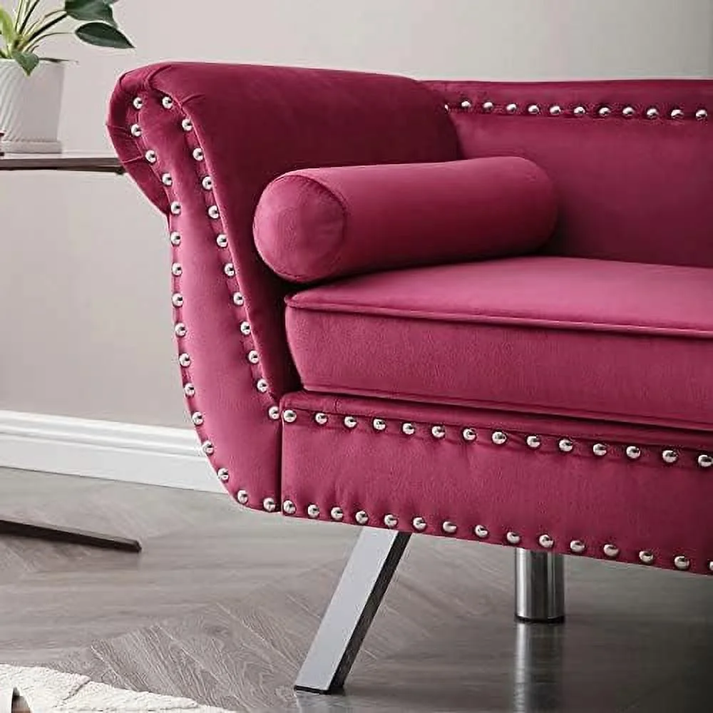 NLIBOOMLife Velvet Ottoman Bench for Bedroom End of Bed Modern Mid-Century Flared Arm Small Loveseat Sofa Couch Rolled Armed Entryway Long Ottoman