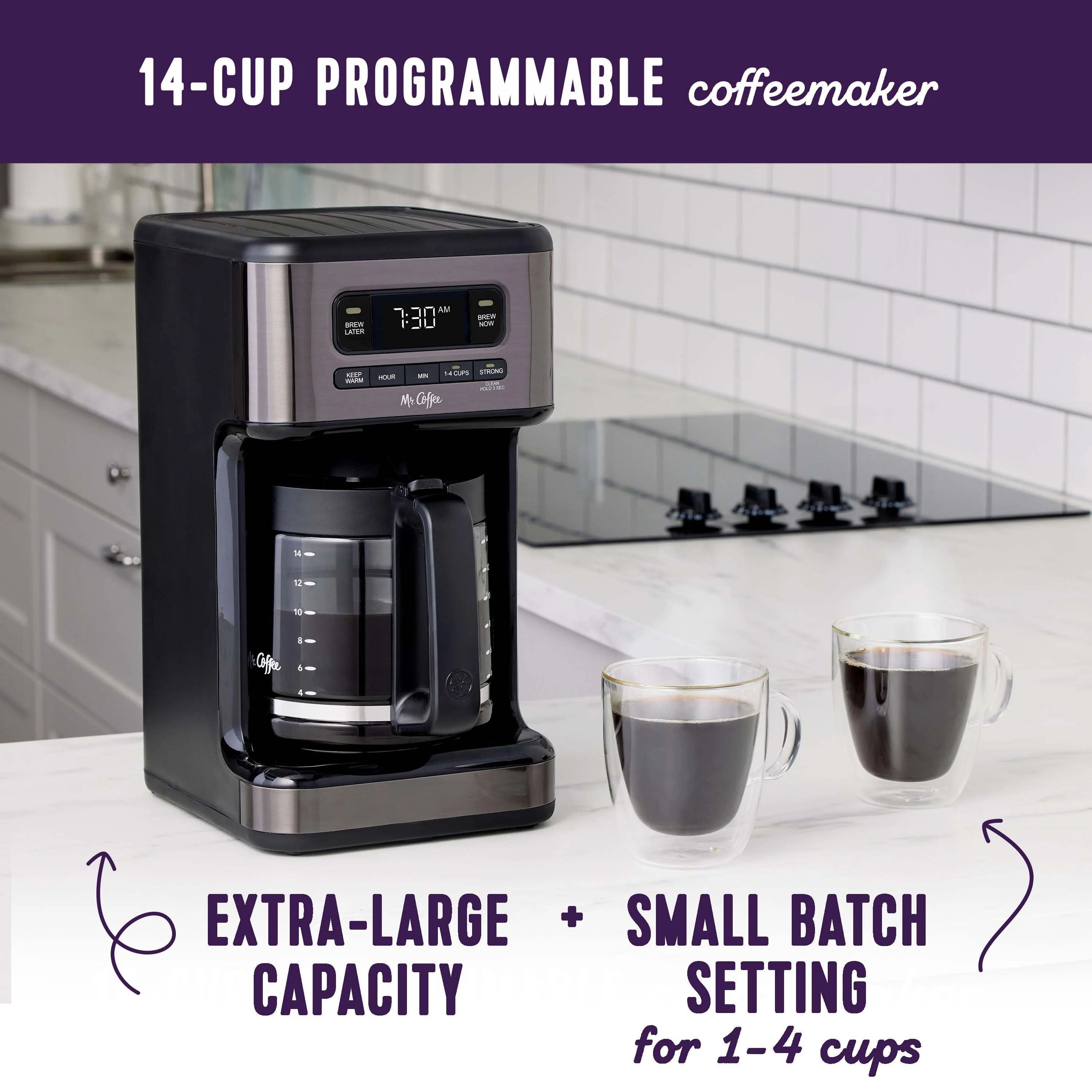 Mr. Coffee? 14 Cup Programmable Coffee Maker, Dark Stainless Steel