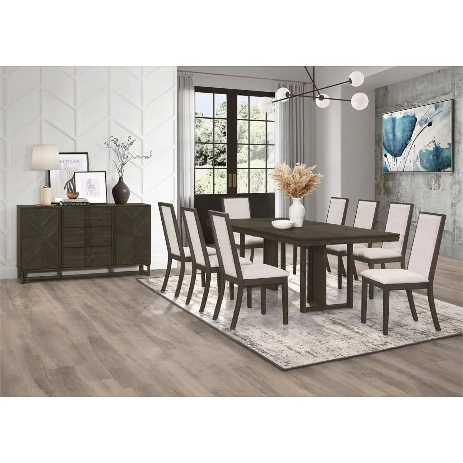 Coaster Kelly 9-piece Wood Rectangular Dining Table Set in Beige and Dark Gray