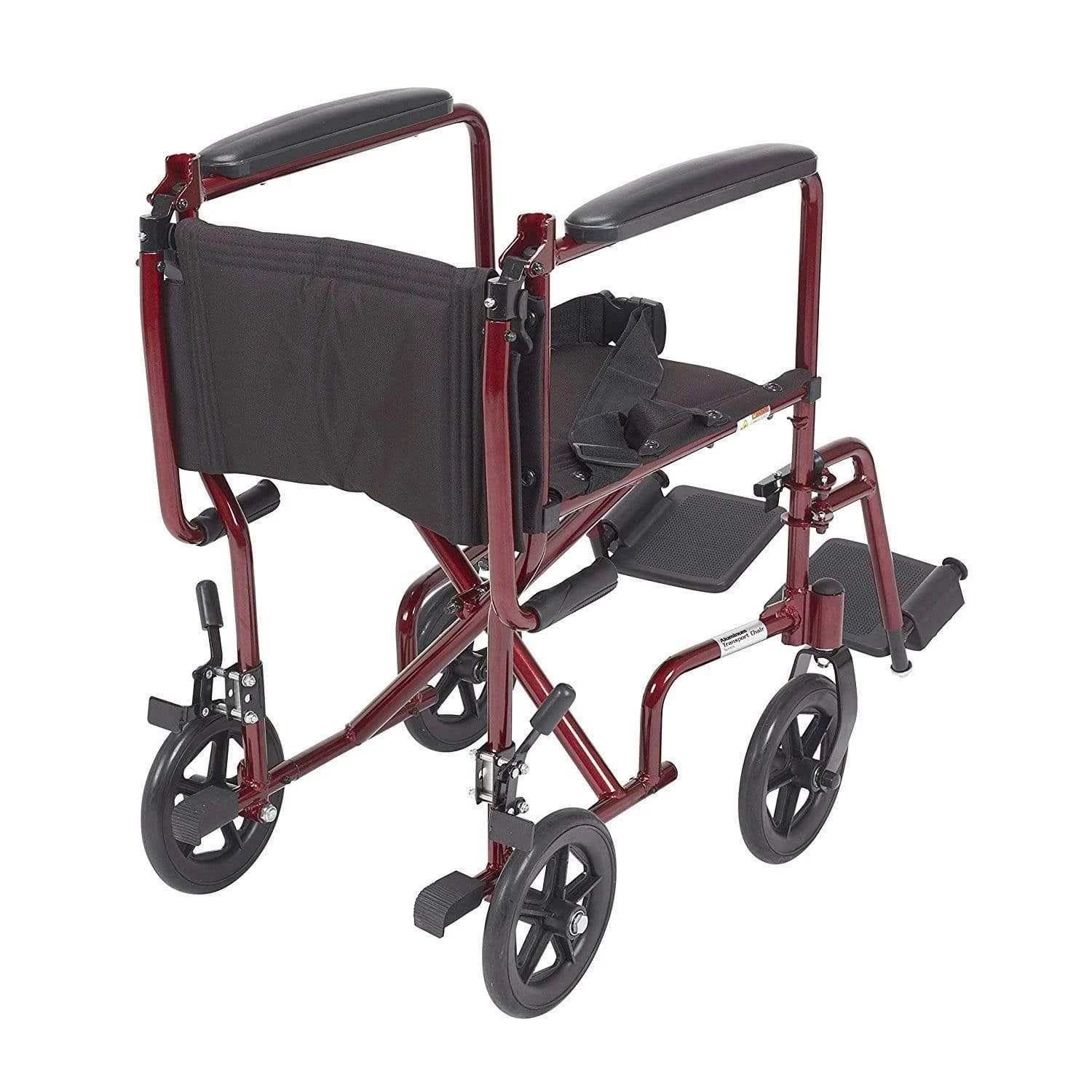 Drive Medical Deluxe Lightweight Aluminum Transport Wheelchair, Red, 17x22