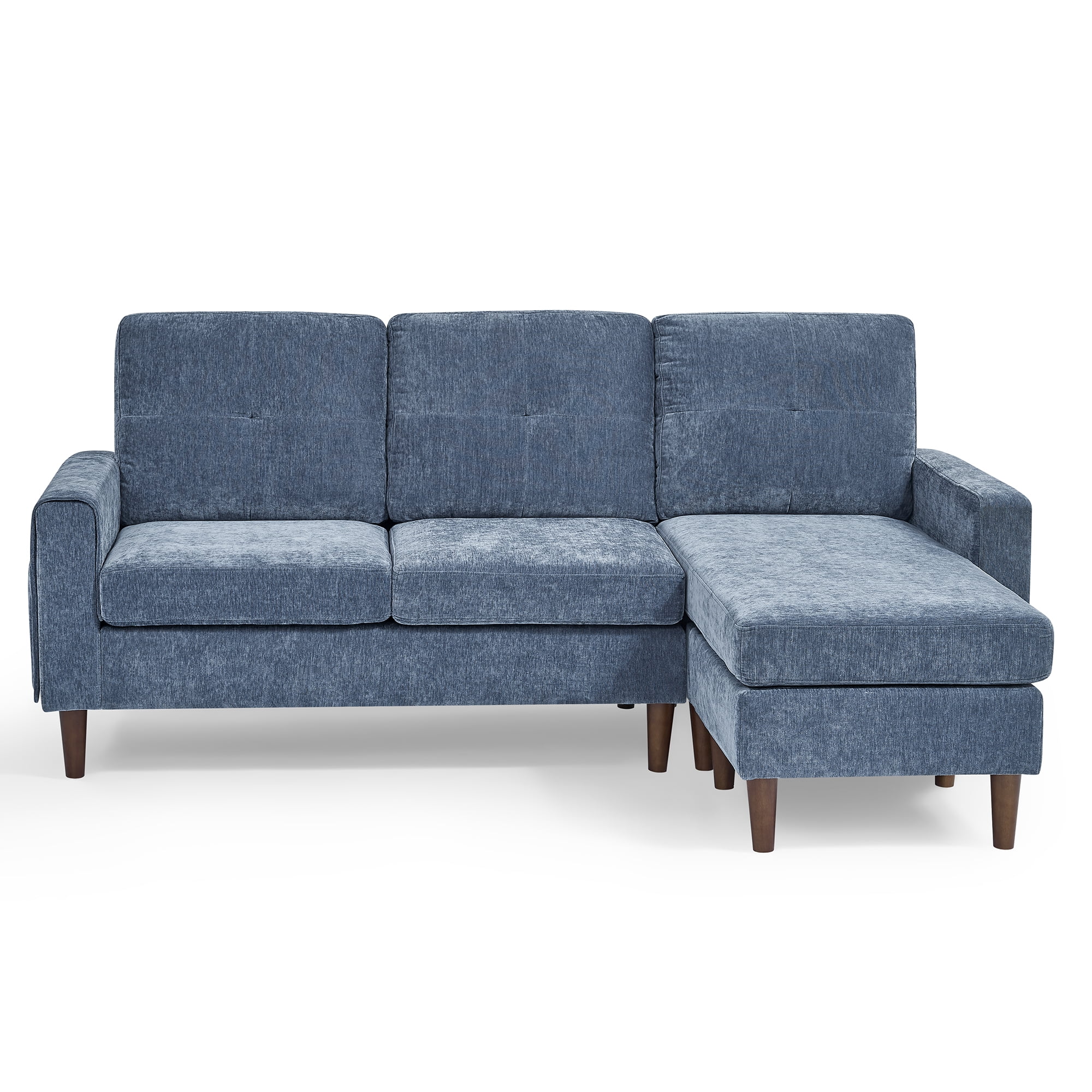 80" Convertible Sectional Sofa Couch, 3 Seats L-shape Sofa with Removable Cushions and Pocket, Rubber Wood Legs, Navy Chenille