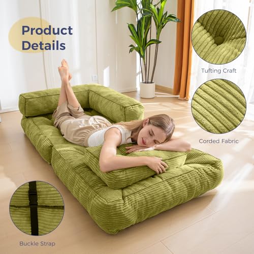 MAXYOYO Folding Sofa Bed, L-Shaped Convertible Sofa Bed with Armrest Foldable Sleeper Couch with Pillow