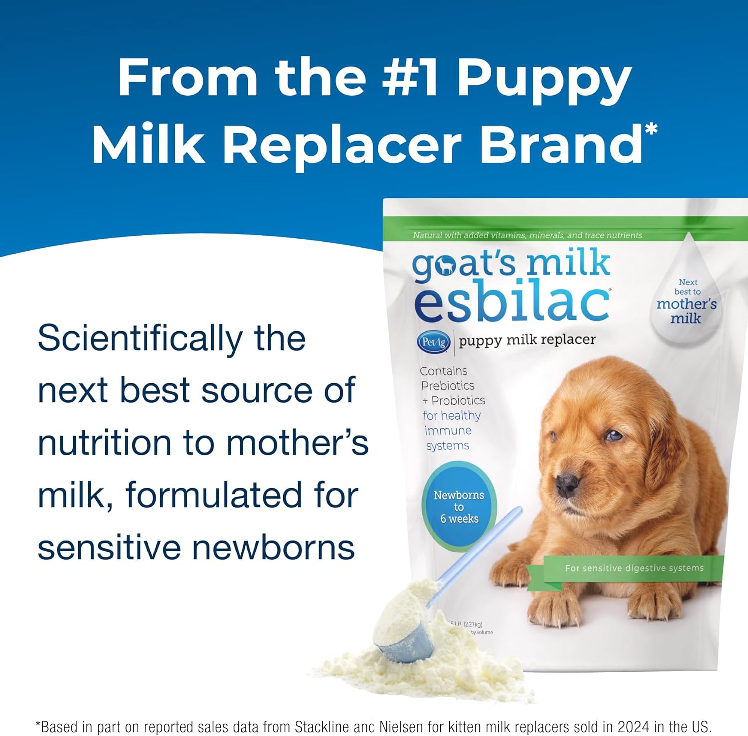 Pet-Ag Goat’s Milk Esbilac Powder - 5 lb - Powdered Puppy Formula with Prebiotics, Probiotics & Vitamins for Puppies Newborn to Six Weeks Old