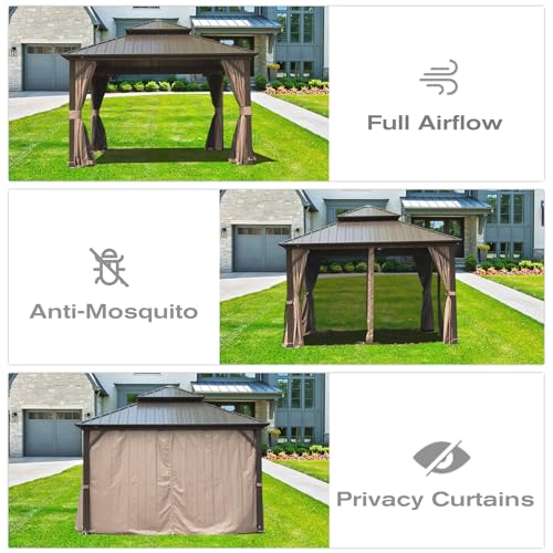 Domi 10' x 10' Hardtop Gazebo Outdoor Metal Gazebo with Galvanized Steel Double Roof Canopy, Curtains and Netting for Patio, Backyard, Deck