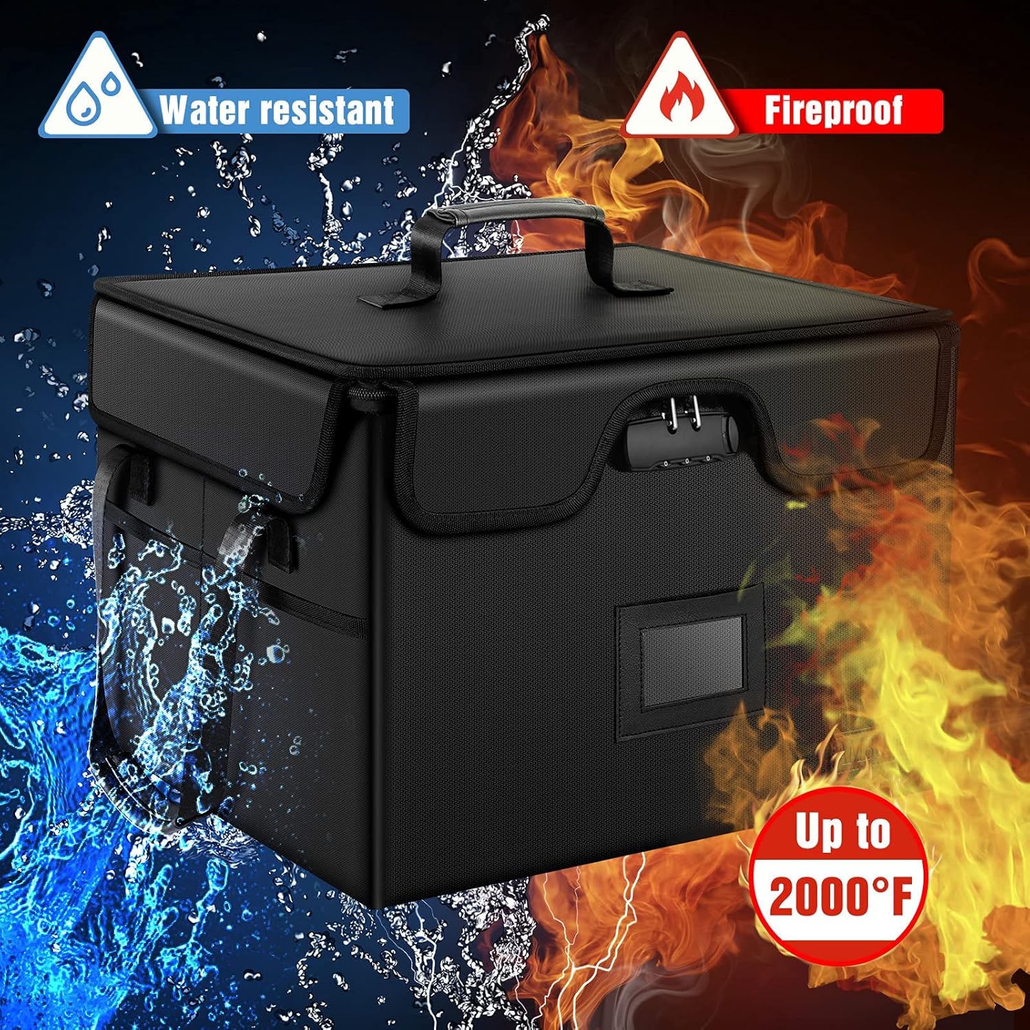 File Box with Lock, AMBOR Fireproof Document Box with 5 Tabs & Inserts