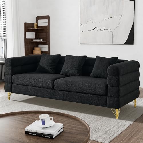 Cloud Couch for Living Room, 79" Modern Overstuffed Deep Seat Boucle Sherpa 3 Seater Sofa with 3 Pillows
