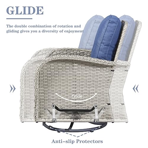 Patio Wicker Chairs Swivel Rocker - Outdoor Swivel Rocking Chairs Set of 2 with Rattan Side Table