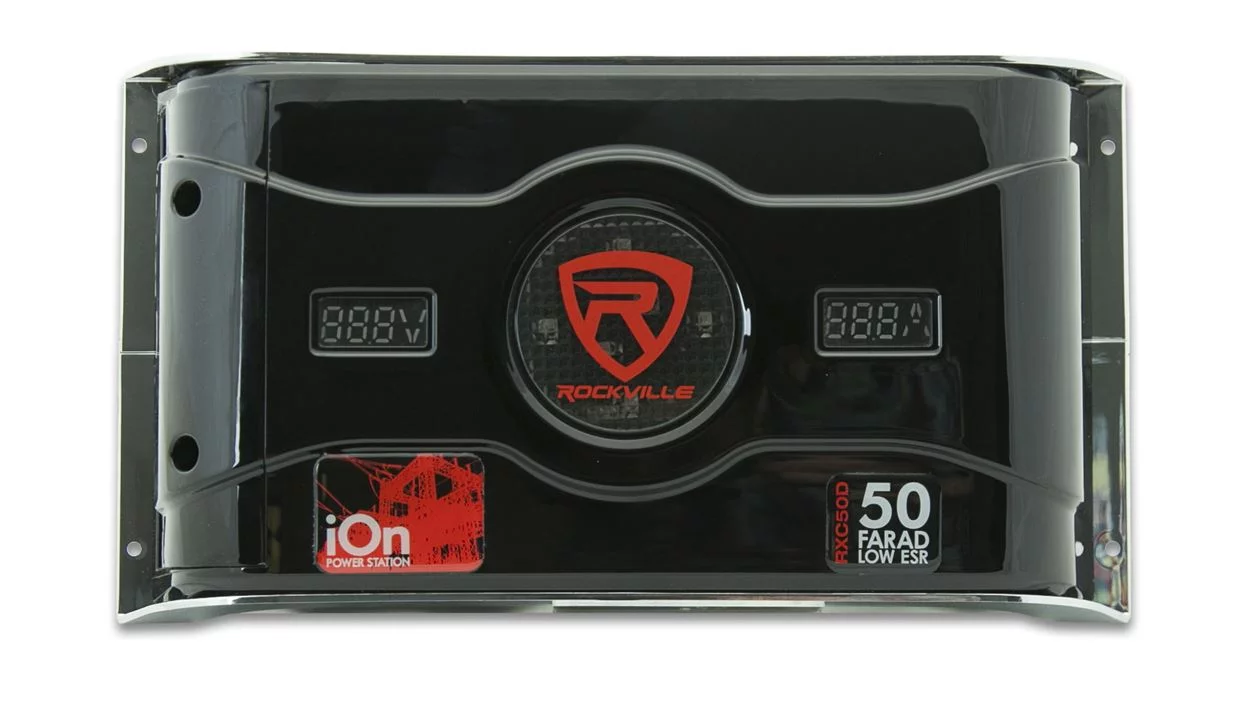 Rockville RXC50D v2 50 Farad 24V Car Audio Capacitor with Voltage+Amperage Meter