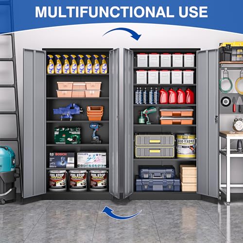 Metal Garage Storage Cabinet with Wheels,Metal Storage Cabinet with Adjustable Shelves,Steel Tool Cabinets with Locking Door for Home, School, Office
