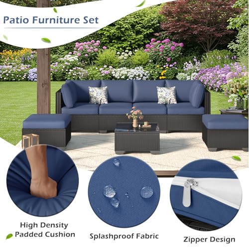 U-MAX 7 Piece Outdoor Patio Furniture Set, PE Rattan Outdoor Wicker Sectional Furniture Chair Set with Cushions and Tea Table