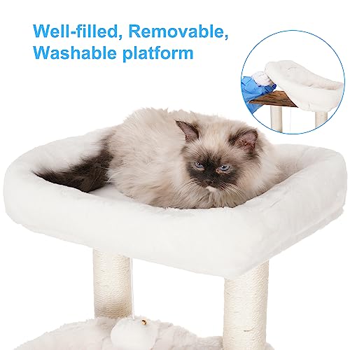 Hey-brother Cat Tree with XL Litter Box Enclosure, All-in-one Cat Tower for Indoor Cats with Large Hammock, Bed, Food Station, Scratching Posts