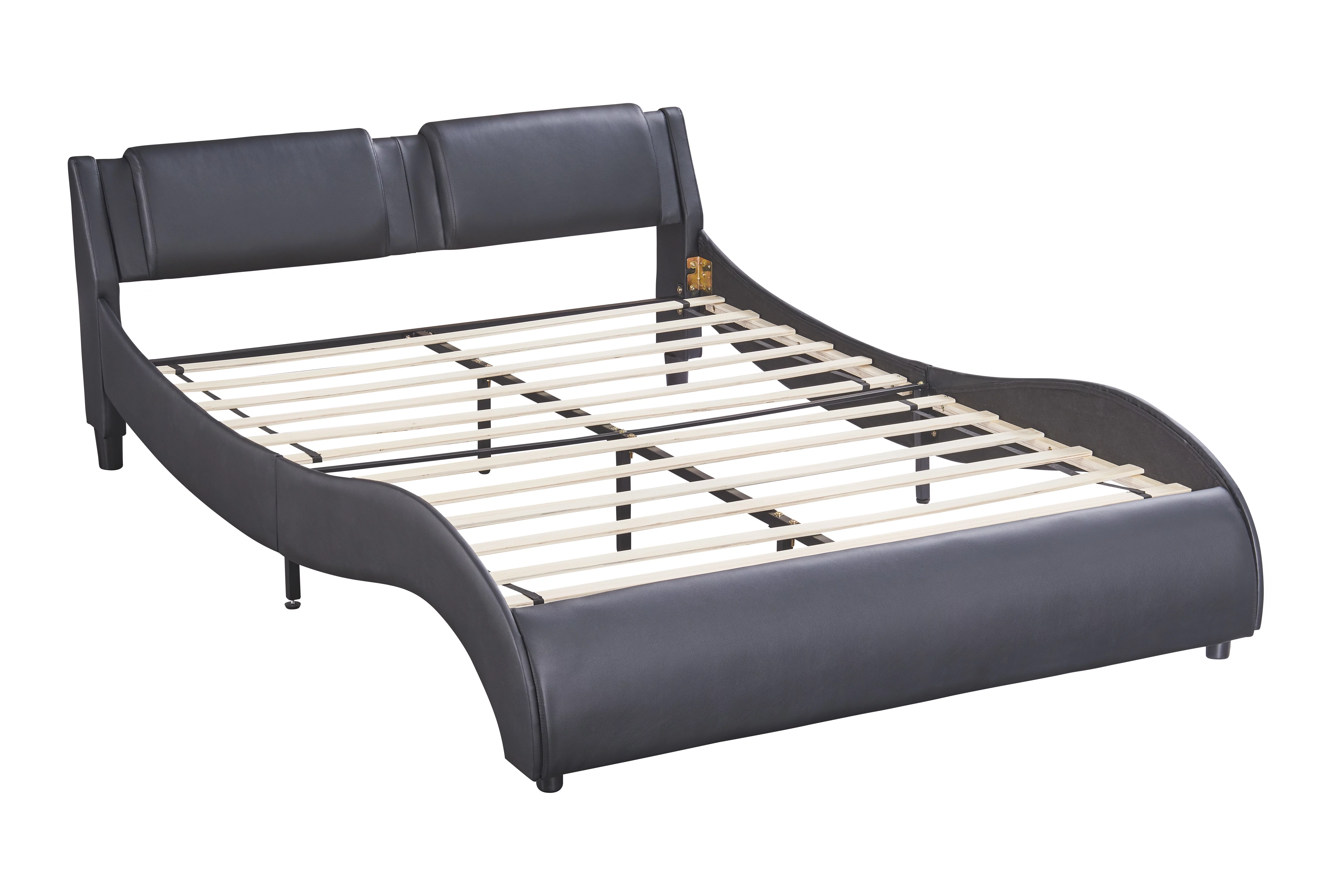 Bellemave Full Size Upholstered Platform Bed with LED Lights Underneath,Faux Leather Platform Bed Frame with Headboard and Slatted for Bedroom(Full