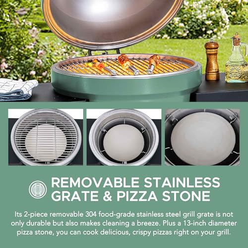 Sunjoy Charcoal Grill 20-Inch Kamado Grill with Pizza Stone, Ultimate Outdoor BBQ Egg Grill and Smoker with Wheels, Navy