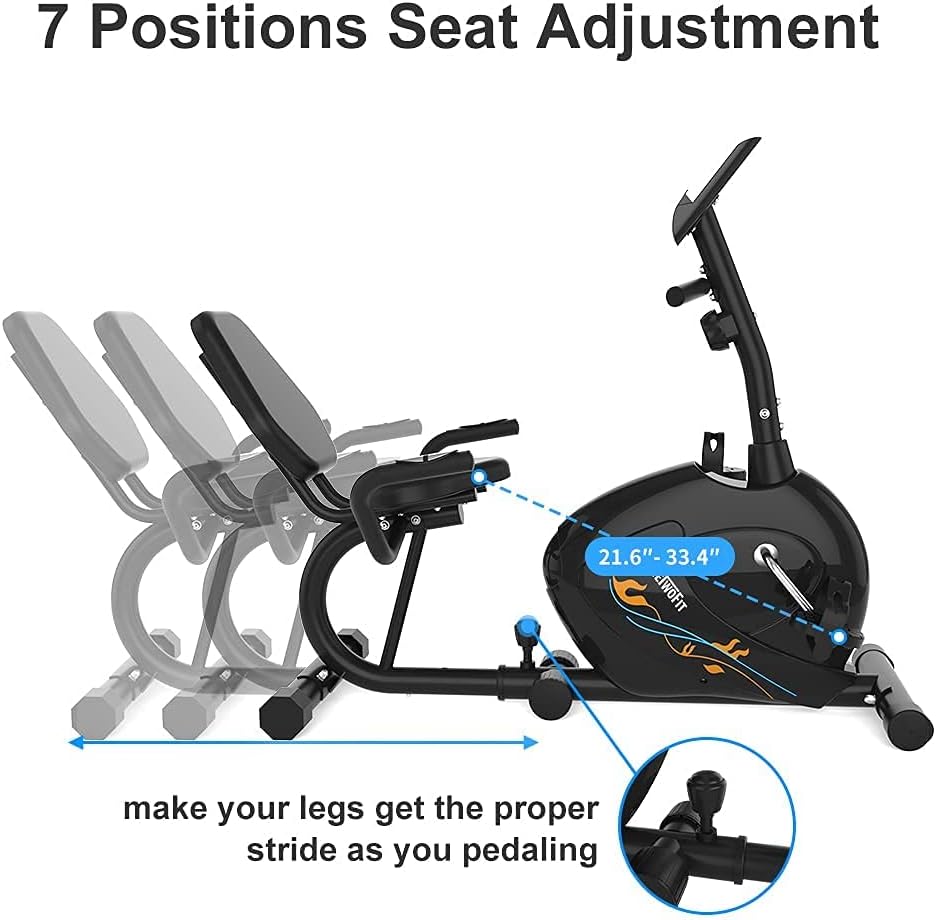 ONETWOFIT Recumbent Exercise Bike for Seniors and Adults, Indoor Stationary Bikes w 8 Level Resistance, LCD Monitor, Adjustable Seat