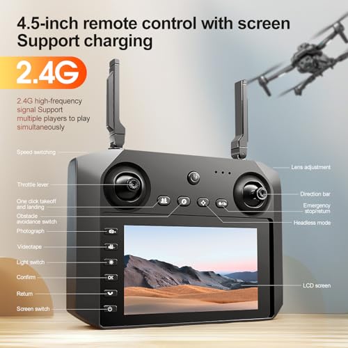 Brushless RC Drone with 4K Dual Camera, 4.5-inch HD Screen Remote Control, Smart Obstacle Avoidance