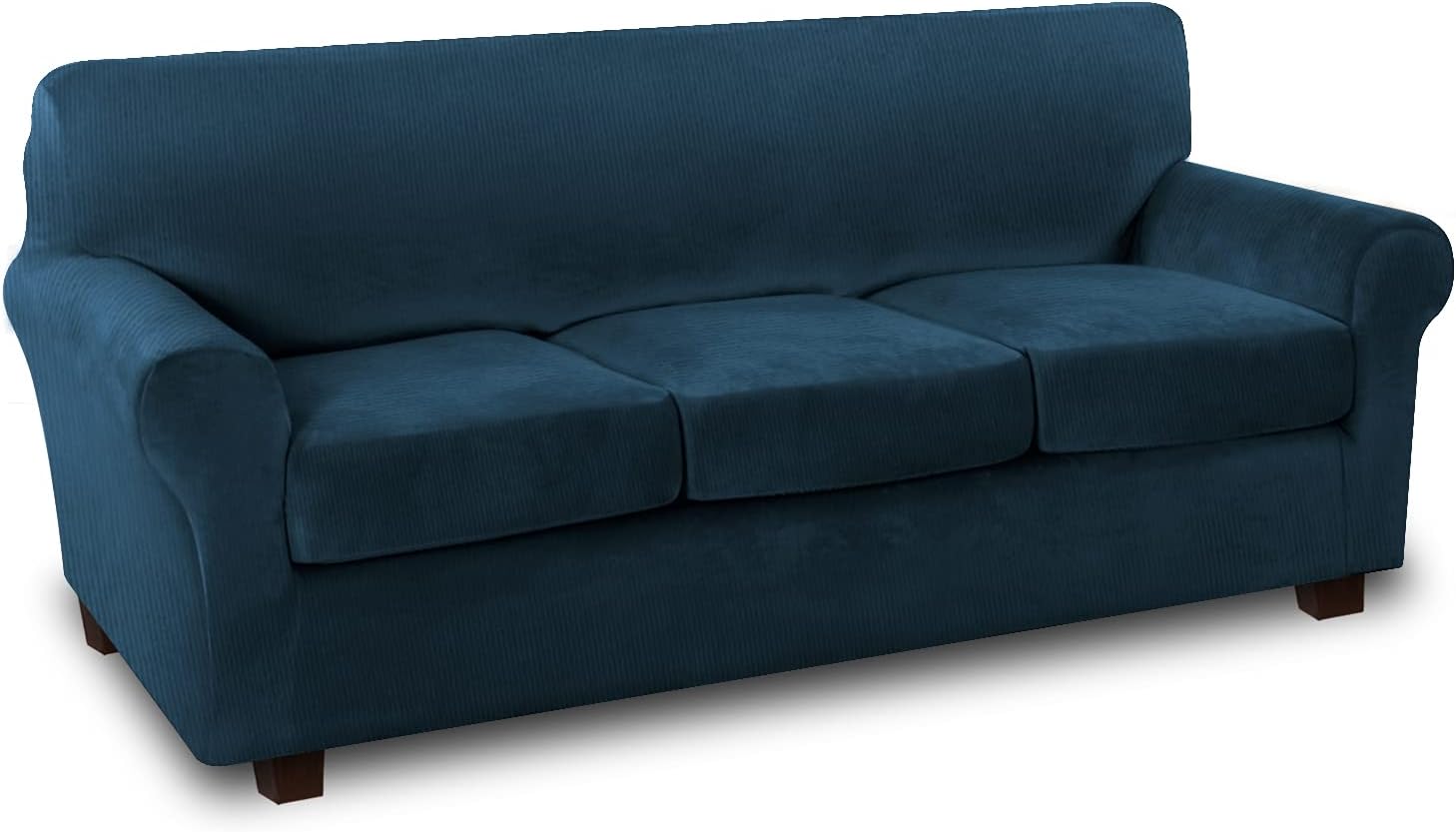 Thick Striped Velvet 4 Piece Stretch Sofa Covers Couch Covers for 3 Cushion Couch Sofa Slipcovers (Base Cover Plus 3 Cushion Covers) Feature Soft