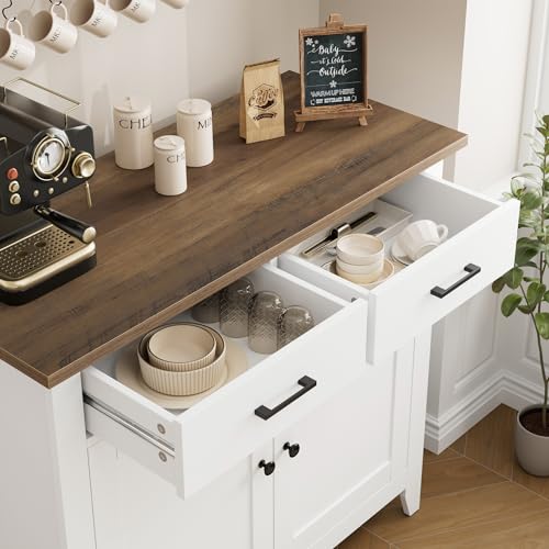 HORSTORS Kitchen Storage Cabinet, Modern Farmhouse Buffet Cabinet with Storage, Coffee Bar with 2 Drawers and 2 Doors