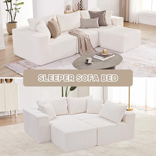 107.4" Cloud Couch Sectional, Modular Sofa with Deep Seat, Plush Corduroy L Shaped Boneless Couch, Convertible Sectional Couches for Living Room