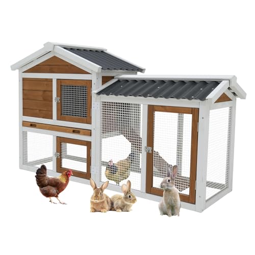 122" Large Chicken Coop with Run,Outdoor Chicken Run W/Nesting Box & Perch,Wooden Hen House W/Ramp & Sliding Trays