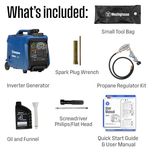 Westinghouse 5000 Peak Watt Super Quiet Dual Fuel Portable Inverter Generator, Wheel & Handle Kit, Gas & Propane Powered, RV Ready, CO Sensor