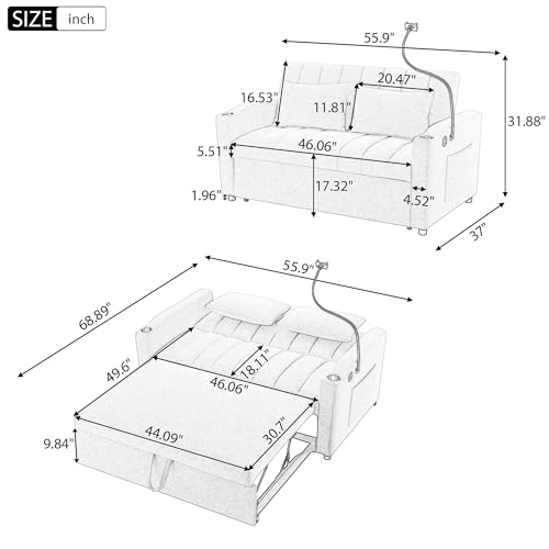 XD Designs 3 in 1 Convertible Single Sofa, Pull Out Sofa Bed Lounger Chair with Pillow and Adjust Backrest