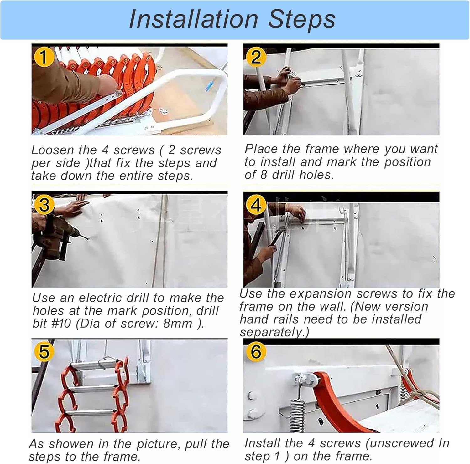 TECHTONGDA Folding Ladder Attic Loft Pull Down Ladder Stairs 12 Steps Wall Mounted Folding Stairs Al-Mg Alloy 9.8ft Height Attic Stairs Blue