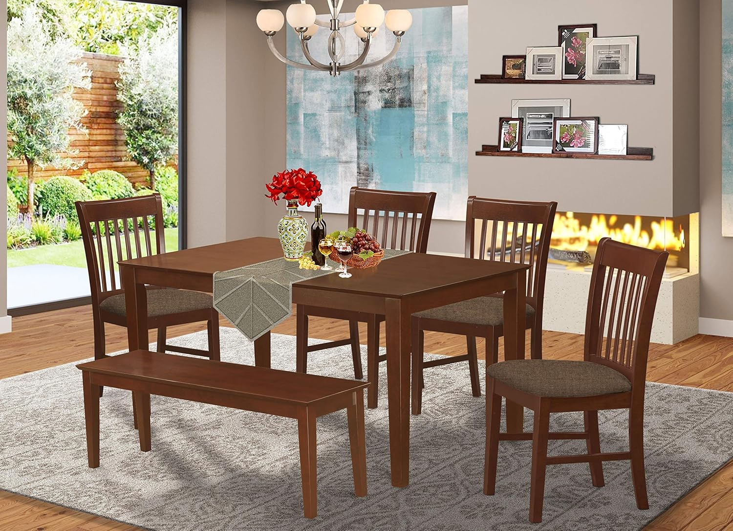 East West Furniture CANO6-OAK-C 6 Pc Wooden Set – 4 Dining Chairs with Linen Fabric Seat and Slatted Back-Rectangular Top and 4 Legs Dining Room