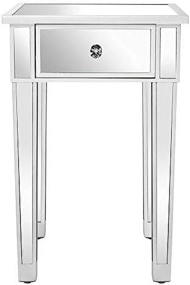 TJBOLIFE Mirrored Nightstand Set of 2  End Table  Small Modern Bedside Table/Night Stand with Drawer for Bedroom Living Room  Silver