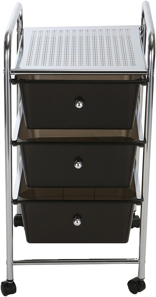 Mind Reader 3 Drawer Rolling Storage Cart and Organizer, Silver with Black Drawers Pack of 2