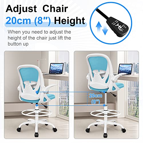 Primy Drafting Chair Tall Office Chair with Flip-up Armrests Executive Ergonomic Computer Standing Desk Chair with Lumbar Support and Adjustable