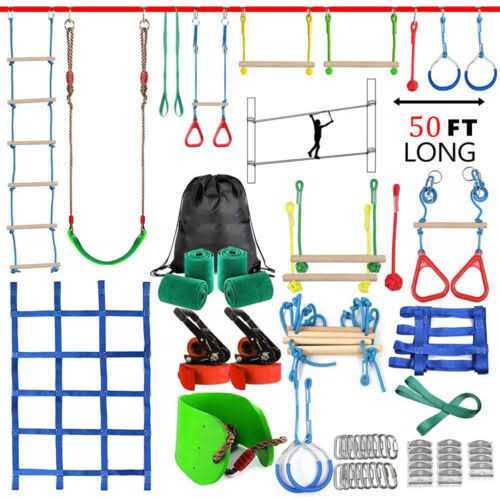 Double Ninja Slackline Obstacle Course for Kids 80 Foot Line - Sports Supplies Online Store