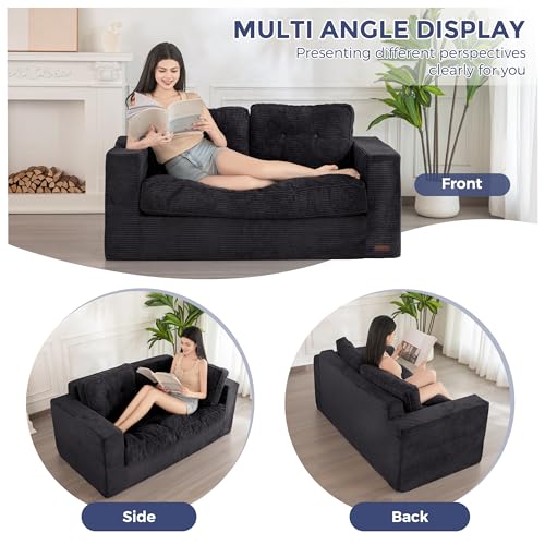 MAXYOYO 3 Seater Couch for Living Room, Boneless Couch with Tufted Cushion & Backrest, Upholstered Floor Sofa with Armrests, Sofa in A Box
