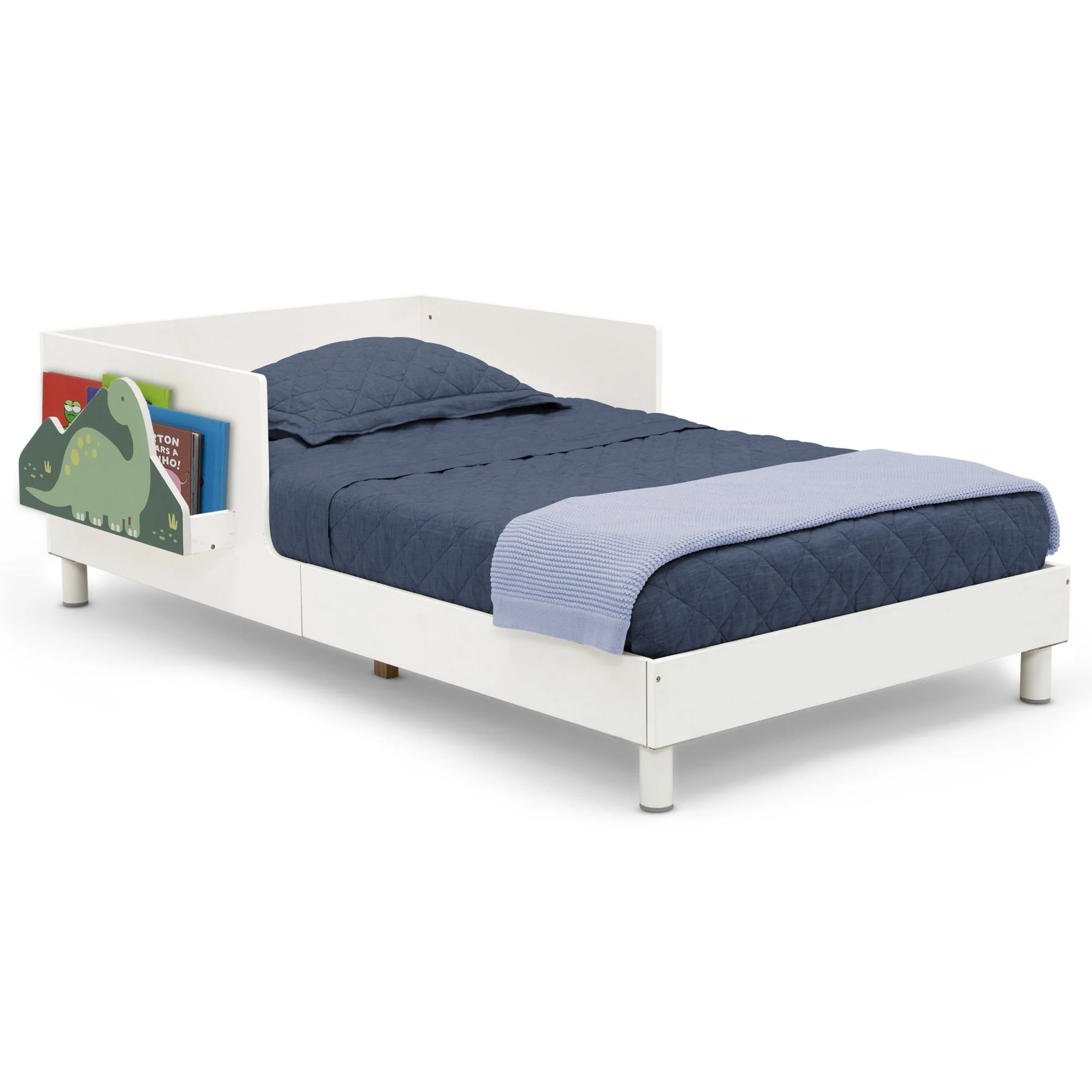 Delta Children Sleep N Store Toddler Bed with Interchangeable Shelf (Choose from Rainbow, Dinosaur or White Shelf), White
