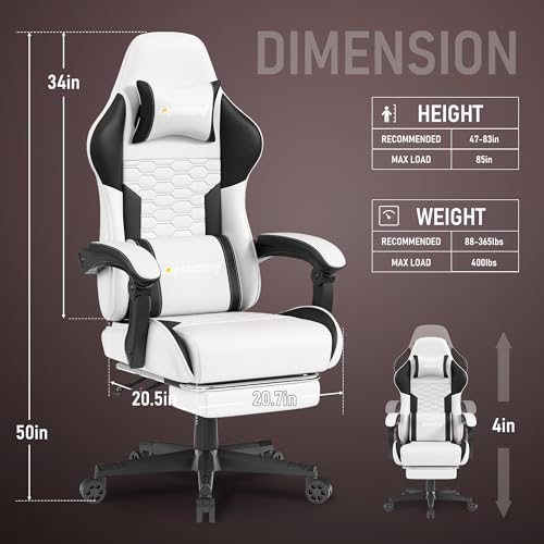 Gaming Chair, Computer Office Chair with Footrest, Linkage Armrests and Lumbar Support, High Back Ergonomic Gamer Chairs for Adults, Blue Fabric
