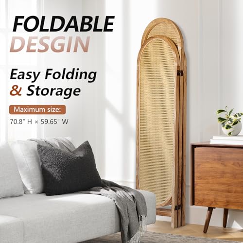 5.9 Ft Tall Hand-Woven Rattan Room Divider 3 Panels, Wood Room Divider Panel, Folding Screen Divider Wall, Wall Divider for Room Separation