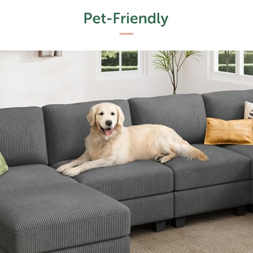 HONBAY Corduroy Modular Sectional Couch with Storage L-Shaped Sectional Couches for Living Room 6 Seater Modular Sofa, Dark Gray