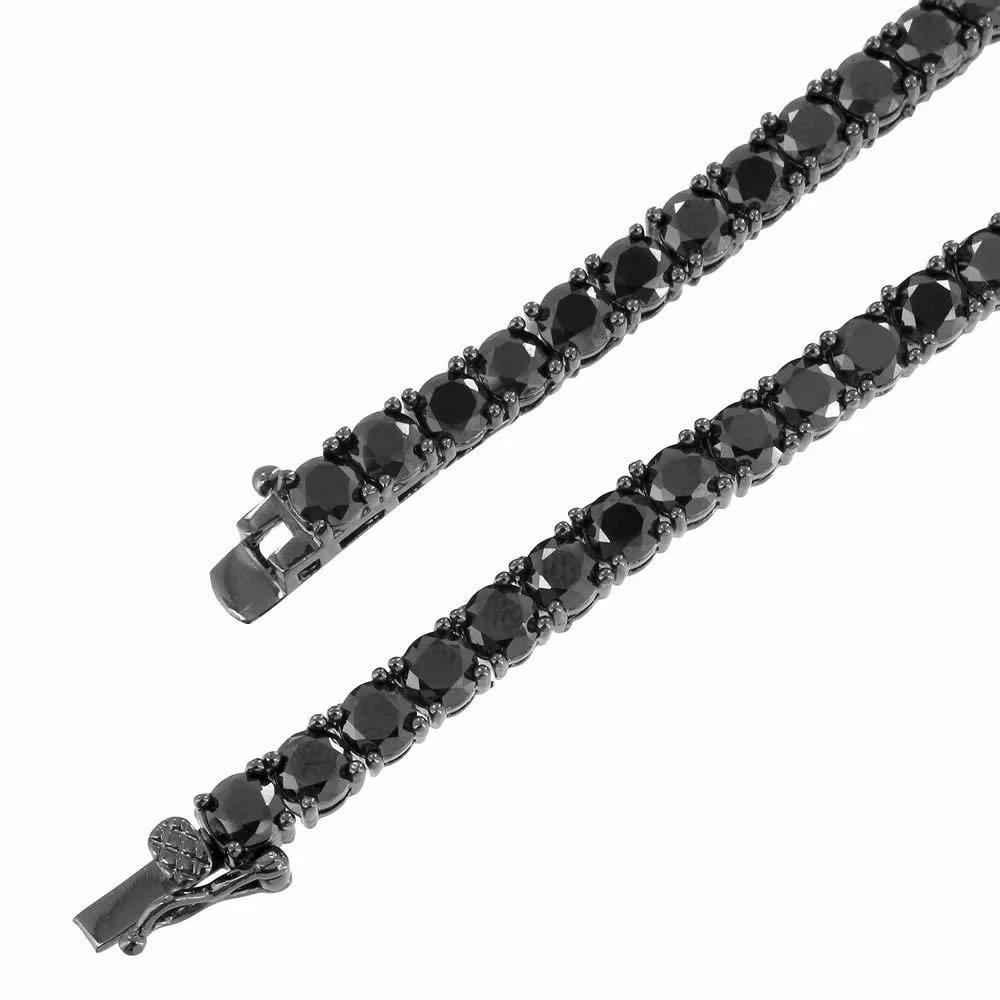 Real Genuine Solid Sterling Silver High Quality AAA+ Grade 12.65 Ct. Lab Simulated Diamond 14K Black Gold On 4mm 1 Row Tennis Chain Necklace 24"