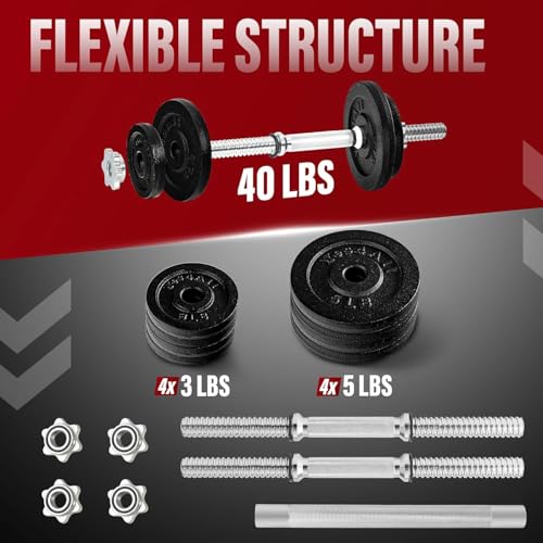 Yes4All Old School Adjustable Dumbbell Set with Weight Plates, Star Lock Collars/Connector, 40lbs to 200lbs Adjustable Weight Plates Set
